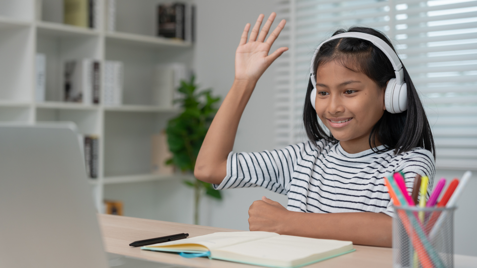 Smiling student engaged in online tutoring session, showcasing the benefits of personalized learning and academic support.