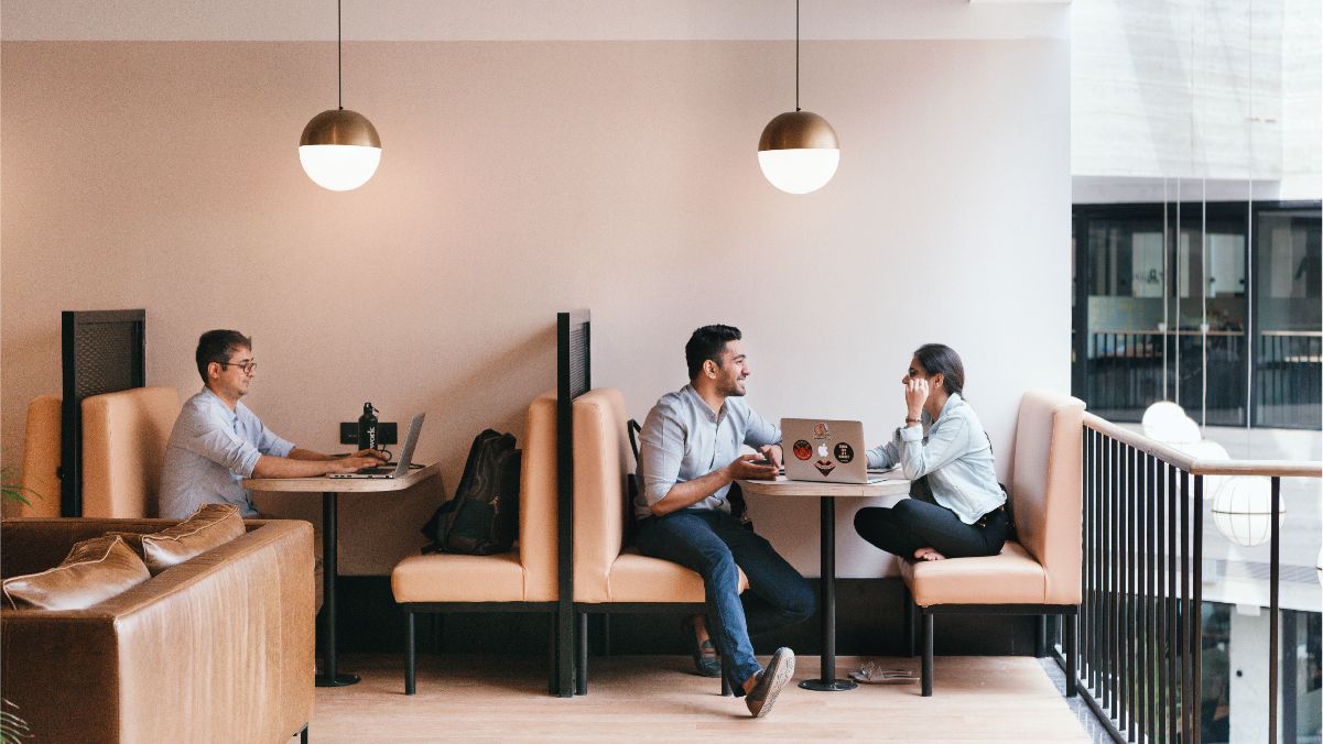 hot desk area in a coworking space 