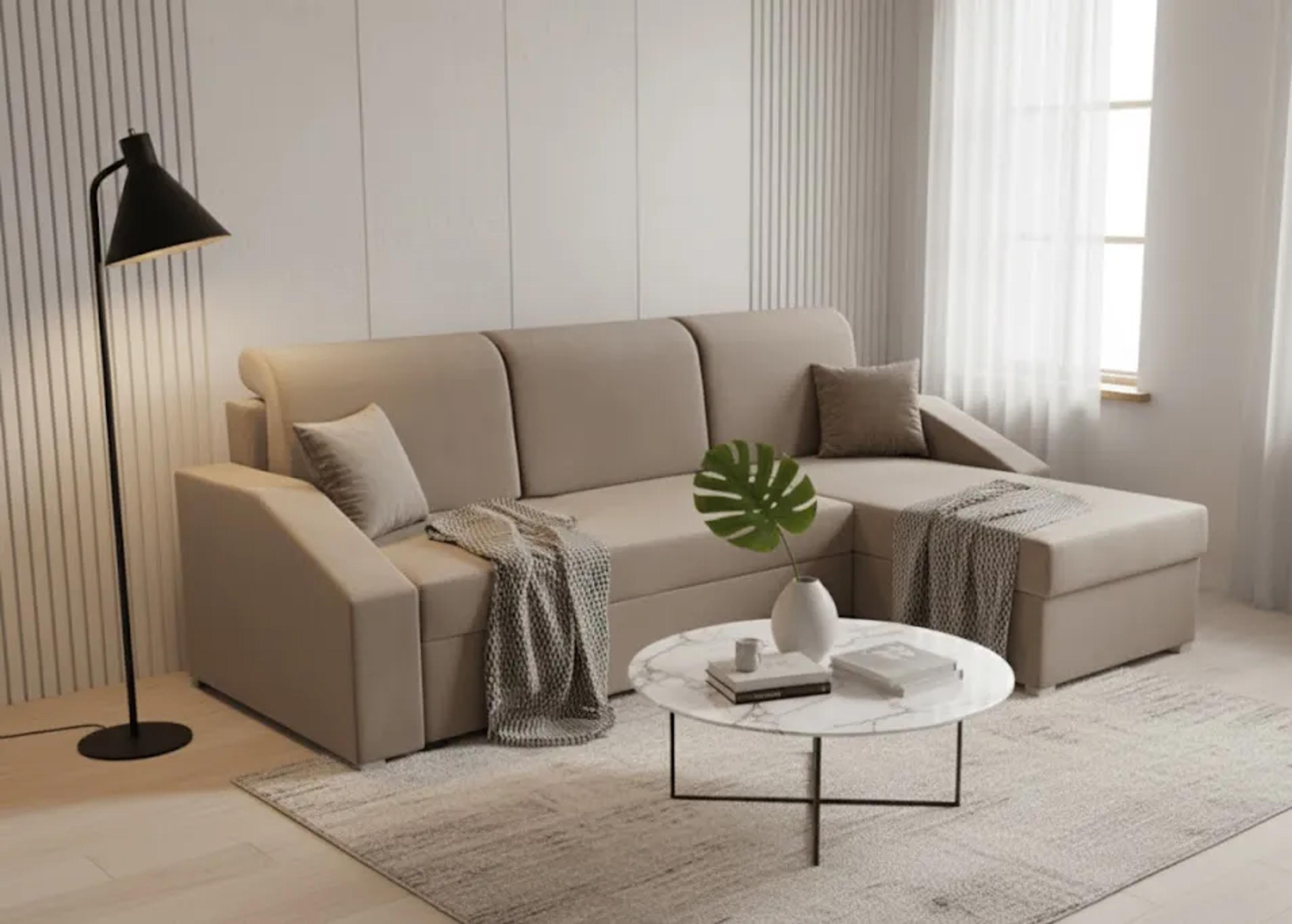 Milano hörnbäddsoffa i ett vardagsrum