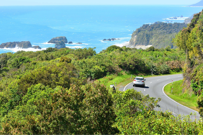 Meridian EV on South Island coastal highway