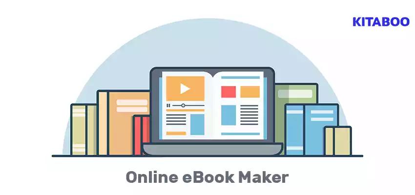 Flat laptop with book on screen illustration. online education course and knowledge concept. blog