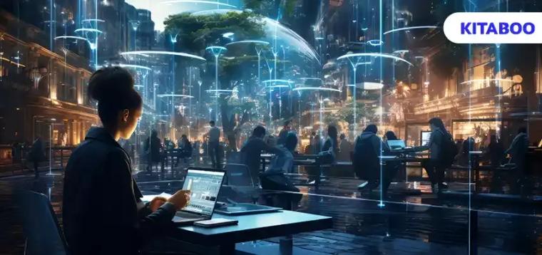 Scene with business person working futuristic office job blog