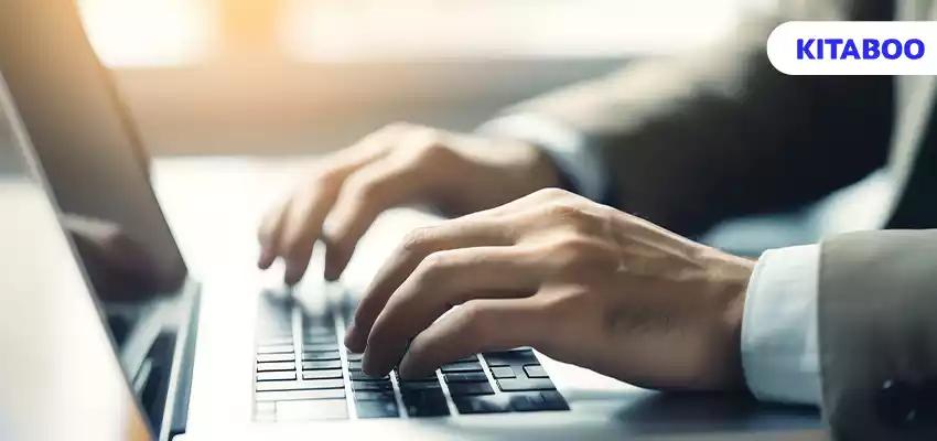 Businessman writing on laptop keyboard AI generated image blog