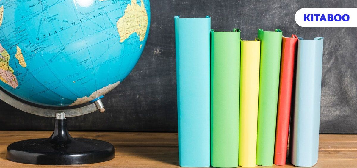 Set-of-multicolored-books-and-globe-vlog
