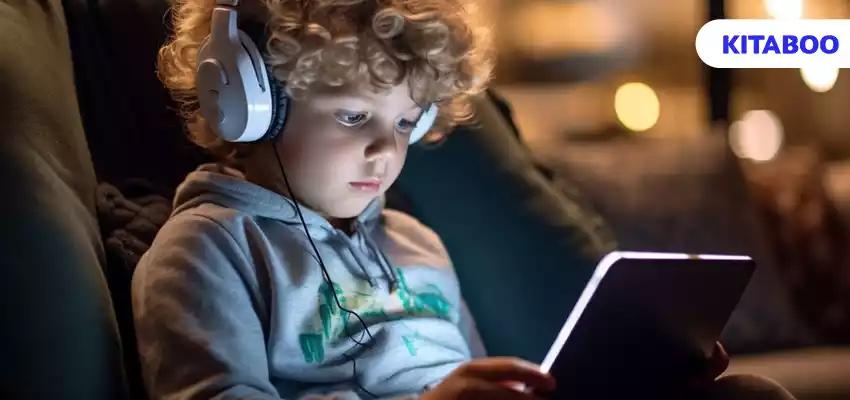 Medium shot kid with tablet indoors social.psd