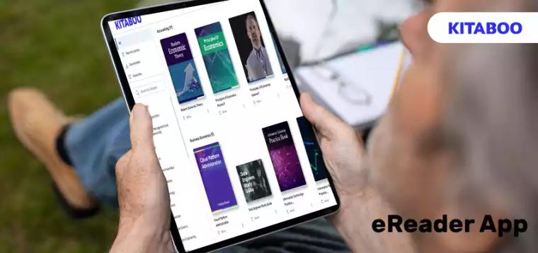 Senior man doing online classes on a tablet blog