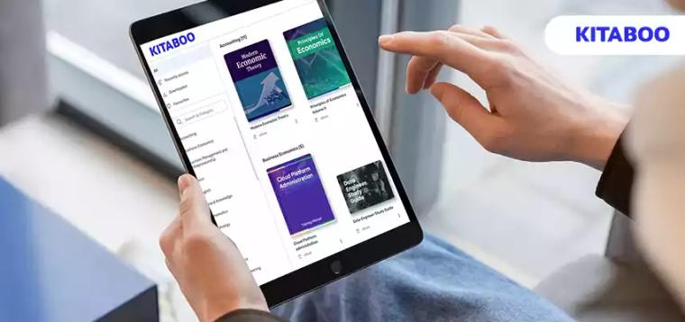 Person reading an online magazine using a digital device