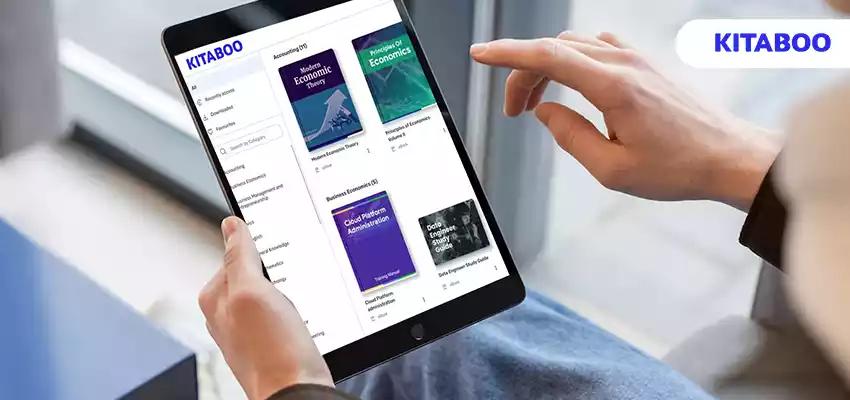 Person reading an online magazine using a digital device