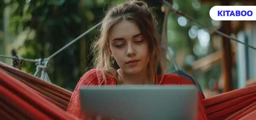 Medium shot woman living as a digital nomad blog.psd