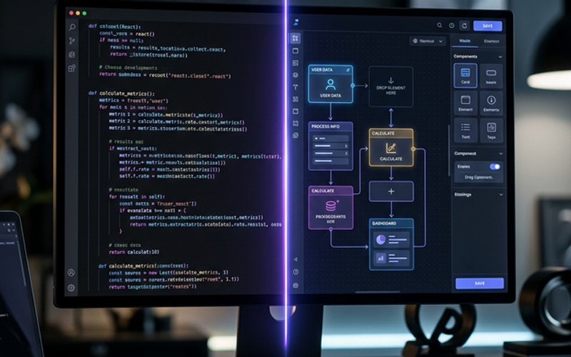 Code vs No-Code Split Screen