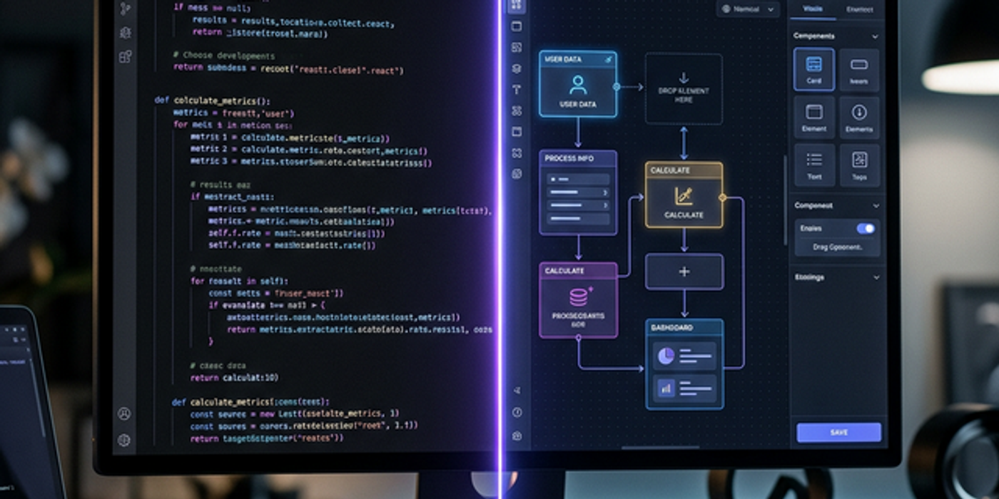 Code vs No-Code Split Screen