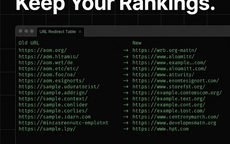 Technical SEO checklist for WordPress to Webflow migration showing redirects and canonical tags