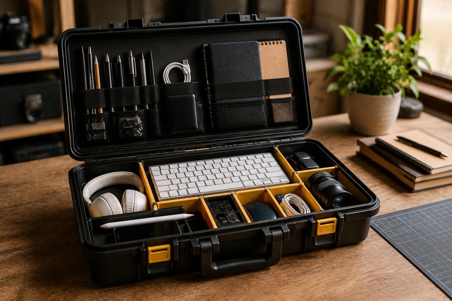 An organized toolbox filled with creative work tools, symbolizing choosing the right tool for each job.