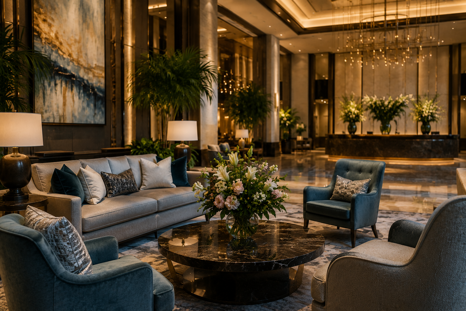 Elegant hotel lobby representing the challenge of choosing the right hotel before booking.