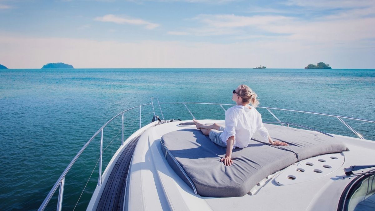 luxury yacht travel, woman enjoying cruise onboard