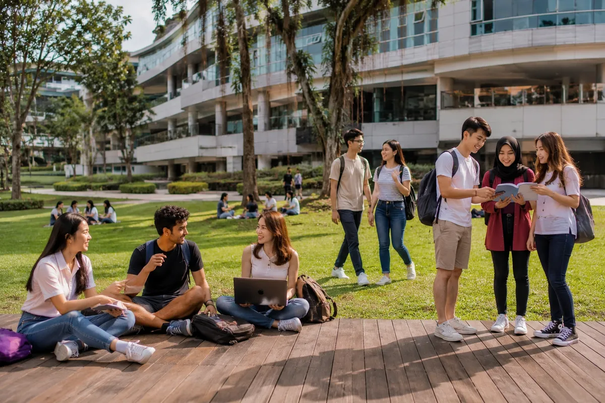 Singapur'da lisans ve yüksek lisans eğitimi için tercih edilen modern üniversite kampüsünde öğrenciler eğitim ve kampüs yaşamını birlikte deneyimliyor.