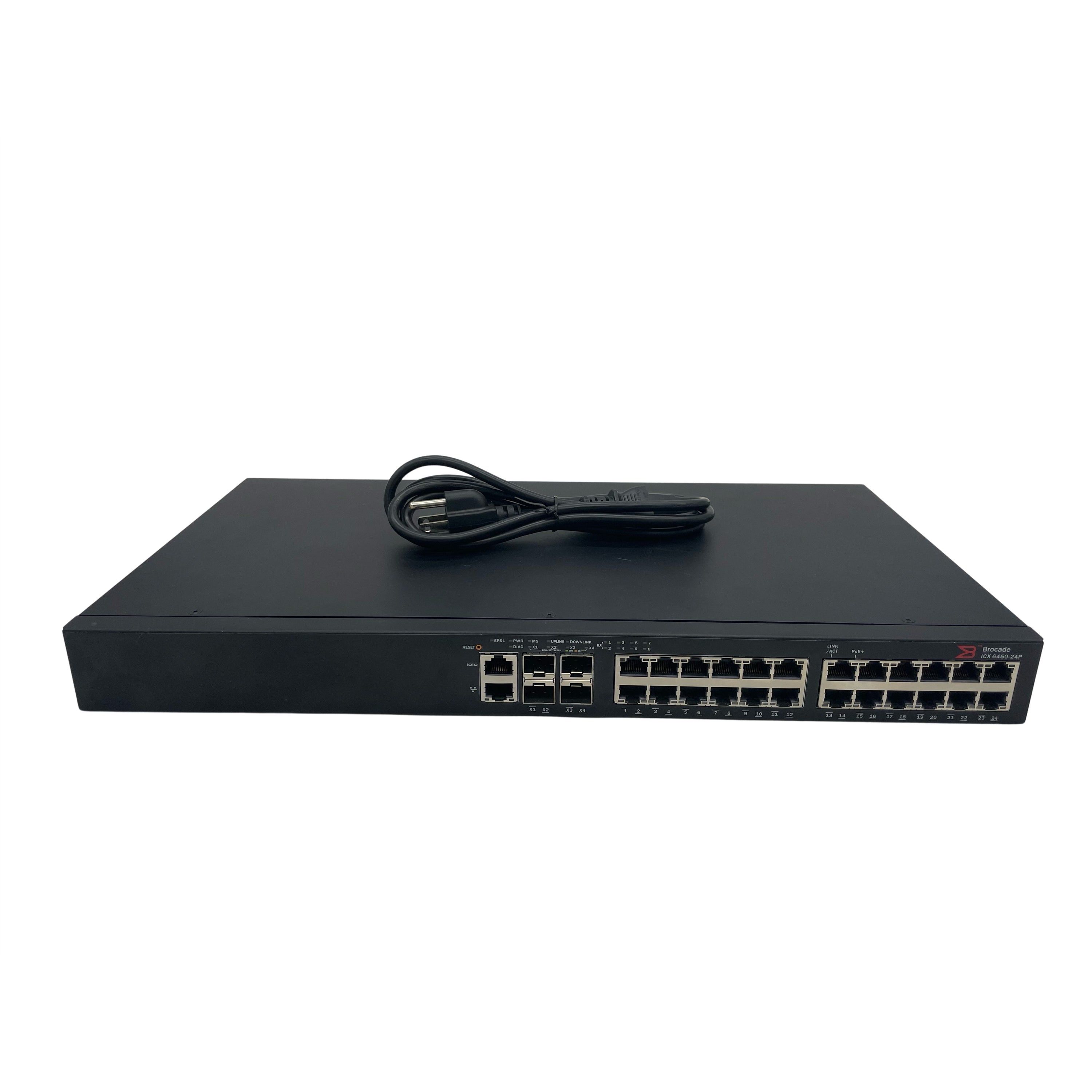 Brocade ICX6450-24 24-port 1 GbE switch, 2×1 GbE SFP+ Grade A (Used - Good)