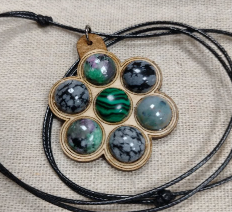 Amuletă cu Malachit, Obsidian & Zoisit