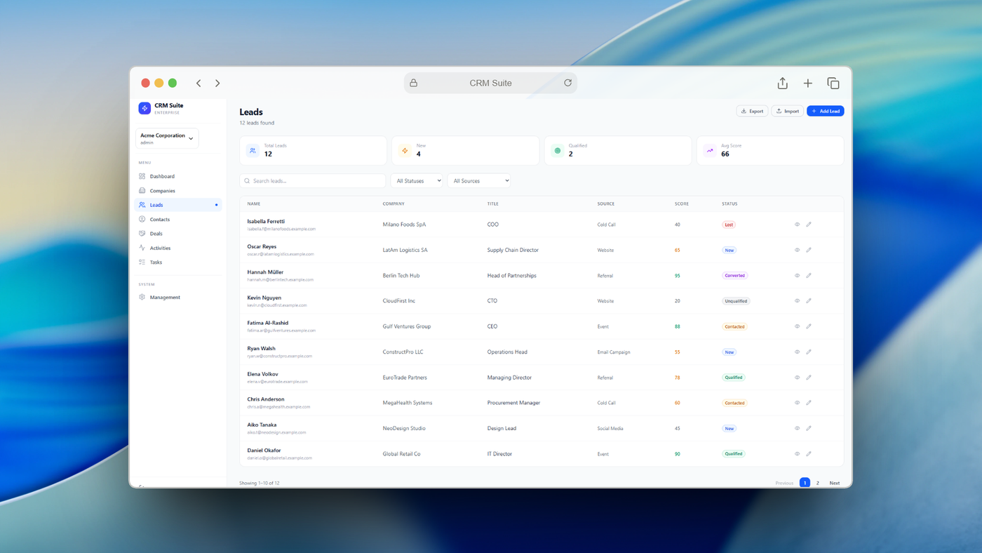 Leads Section Screenshot