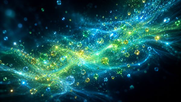Abstract luminous stream of nutrient particles representing IV therapy