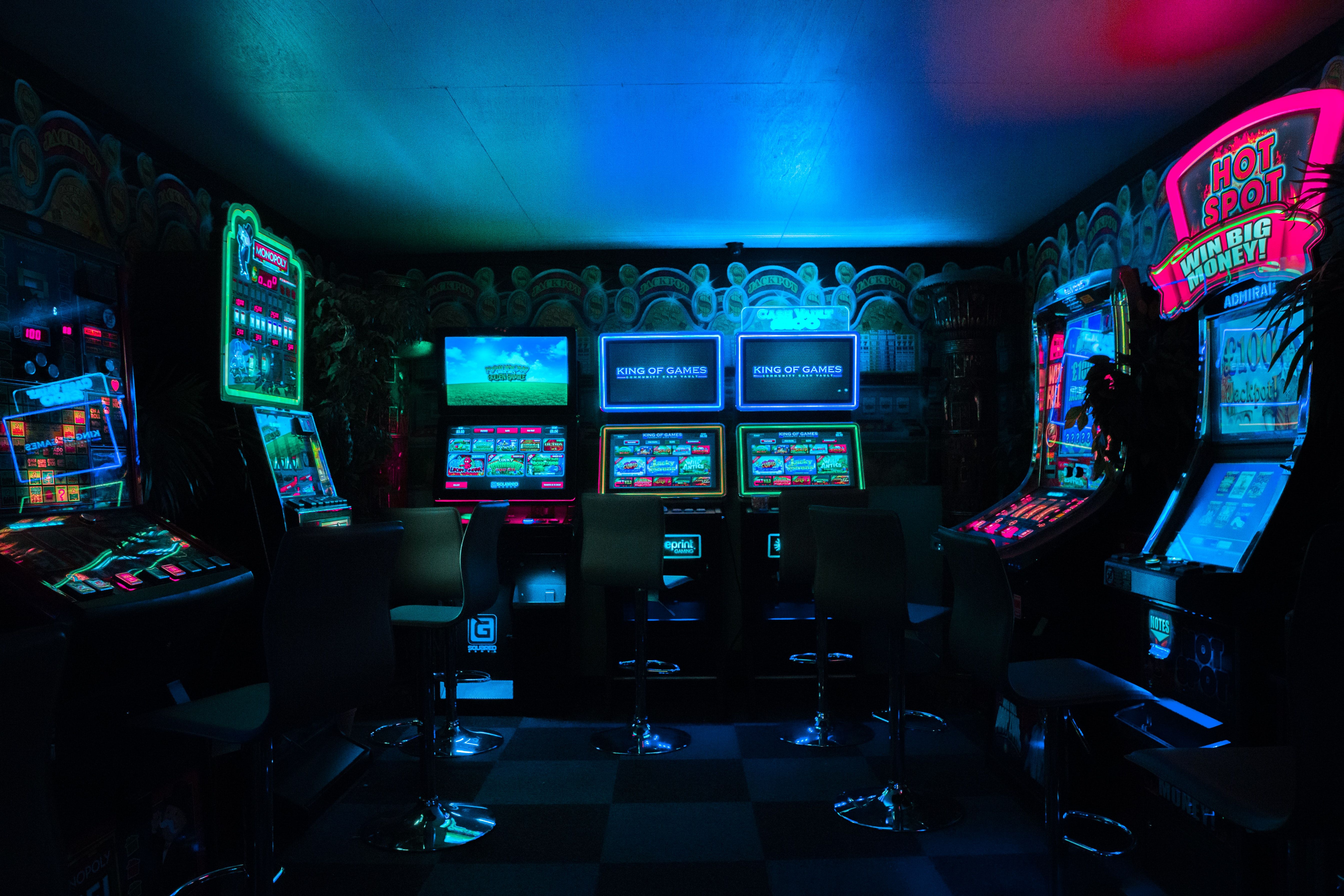 arcade room with LED lights