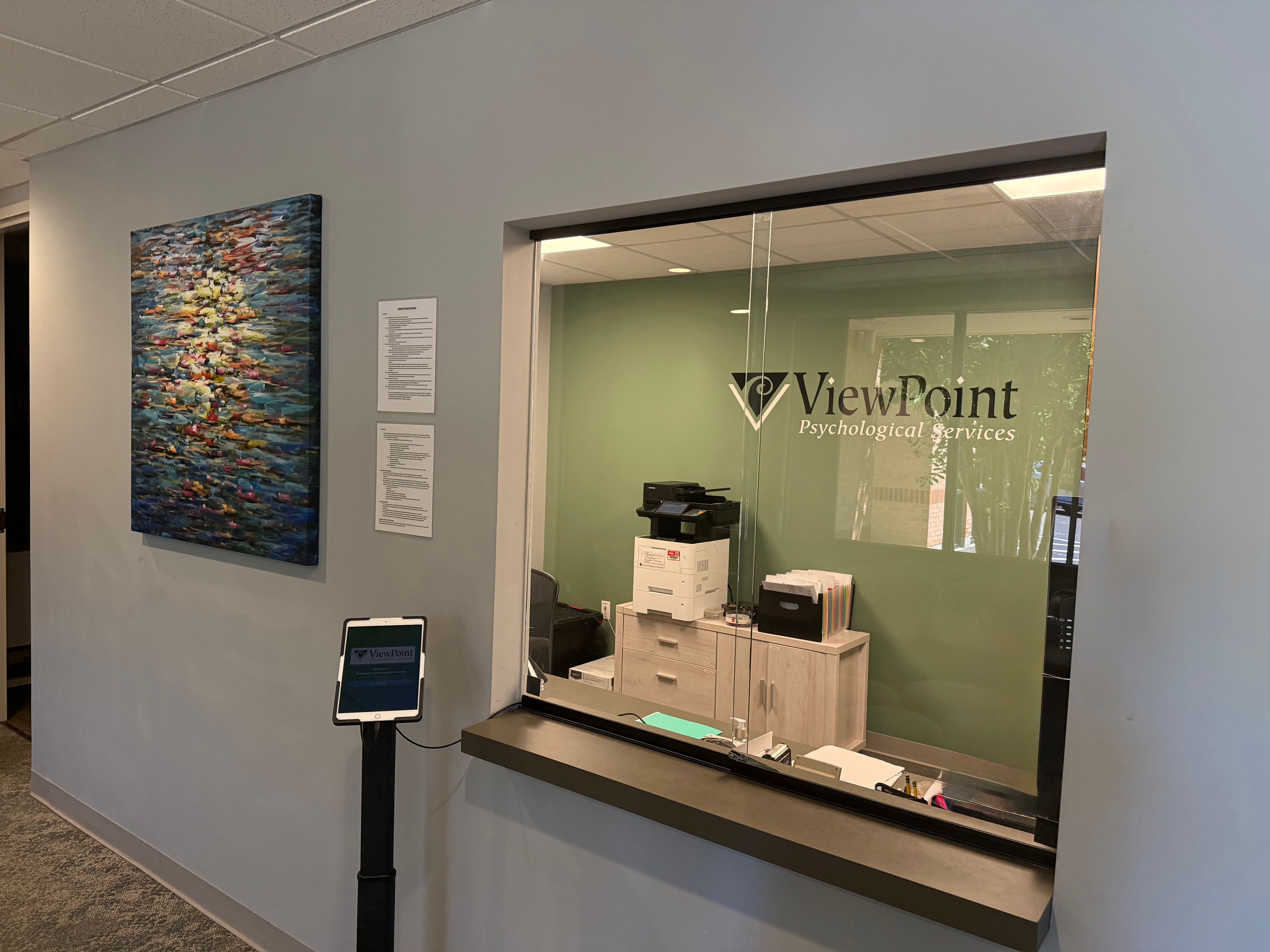 Crestview Hills reception window and check in