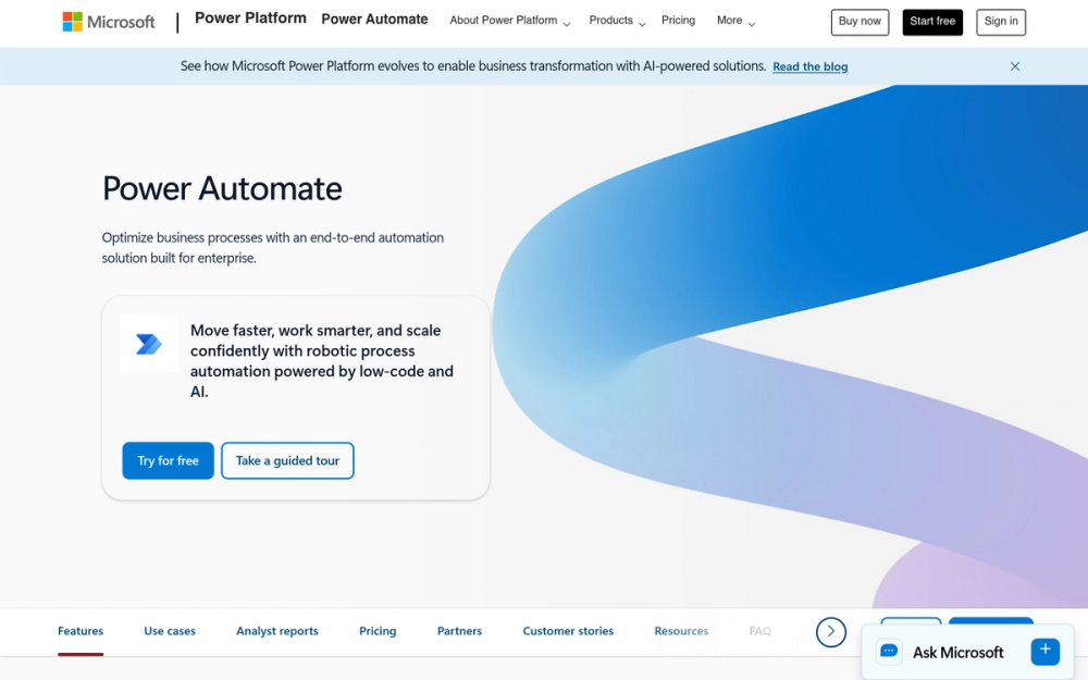 Microsoft Power Automate homepage Microsoft Power Automate homepage
