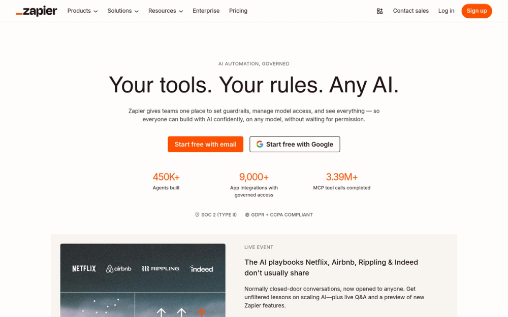 Zapier homepage Zapier homepage