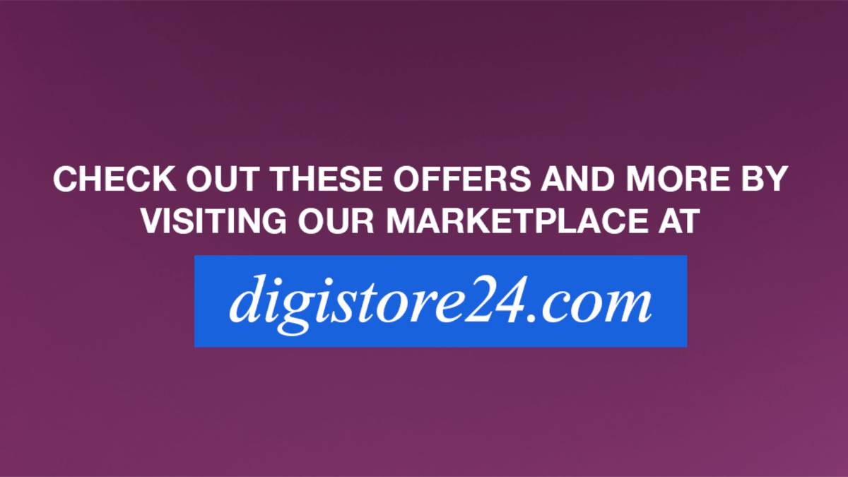 Text reads "CHECK OUT THESE OFFERS AND MORE BY VISITING OUR MARKETPLACE AT digistore24.com".