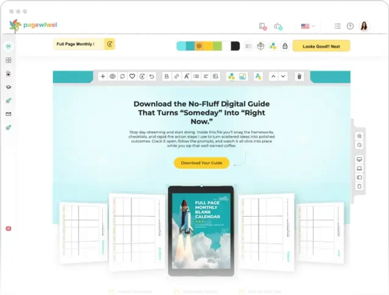 Screenshot der Pagewheel-Plattform mit dem Entwurf einer Salespage