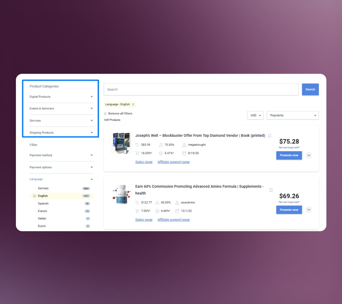 Affiliate Marketplace Across Multiple Niches