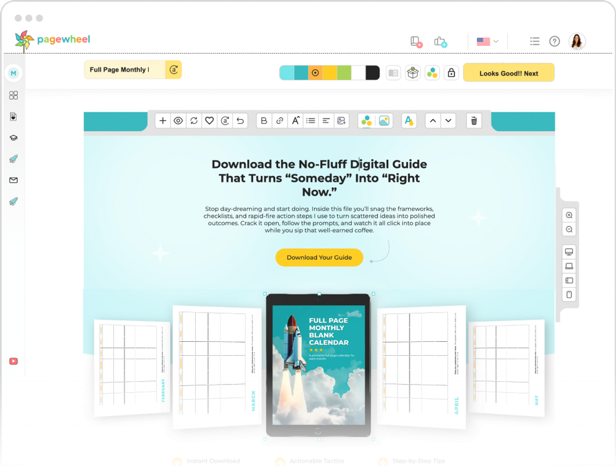 digital product created inside pagewheel software on an ai generated landing page