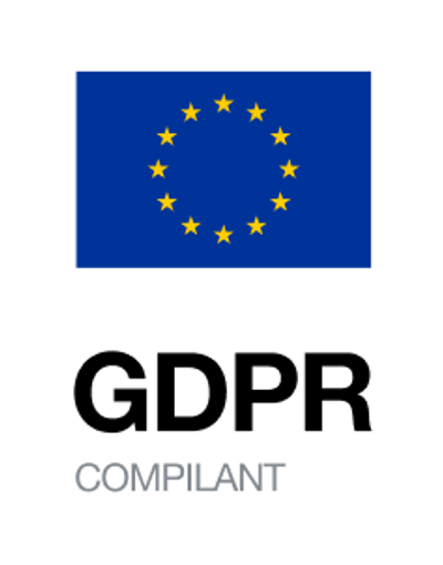 Logotipo de cumplimiento RGPD con la bandera de la UE.