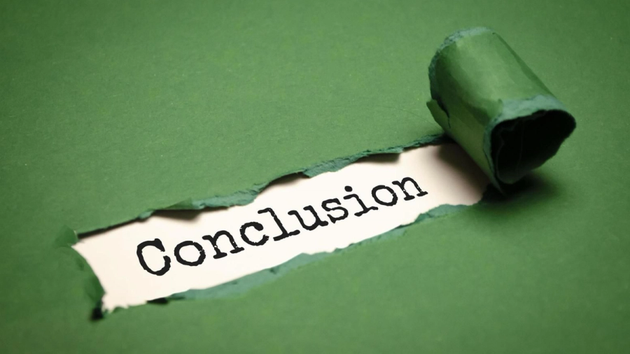 Torn green paper revealing the word "Conclusion" underneath.