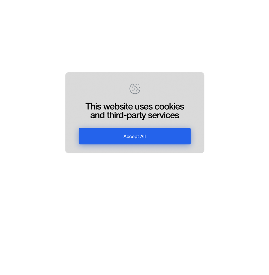 A website cookie consent pop-up with a cookie icon, the text "This website uses cookies and third-party services," and an "Accept All" button.