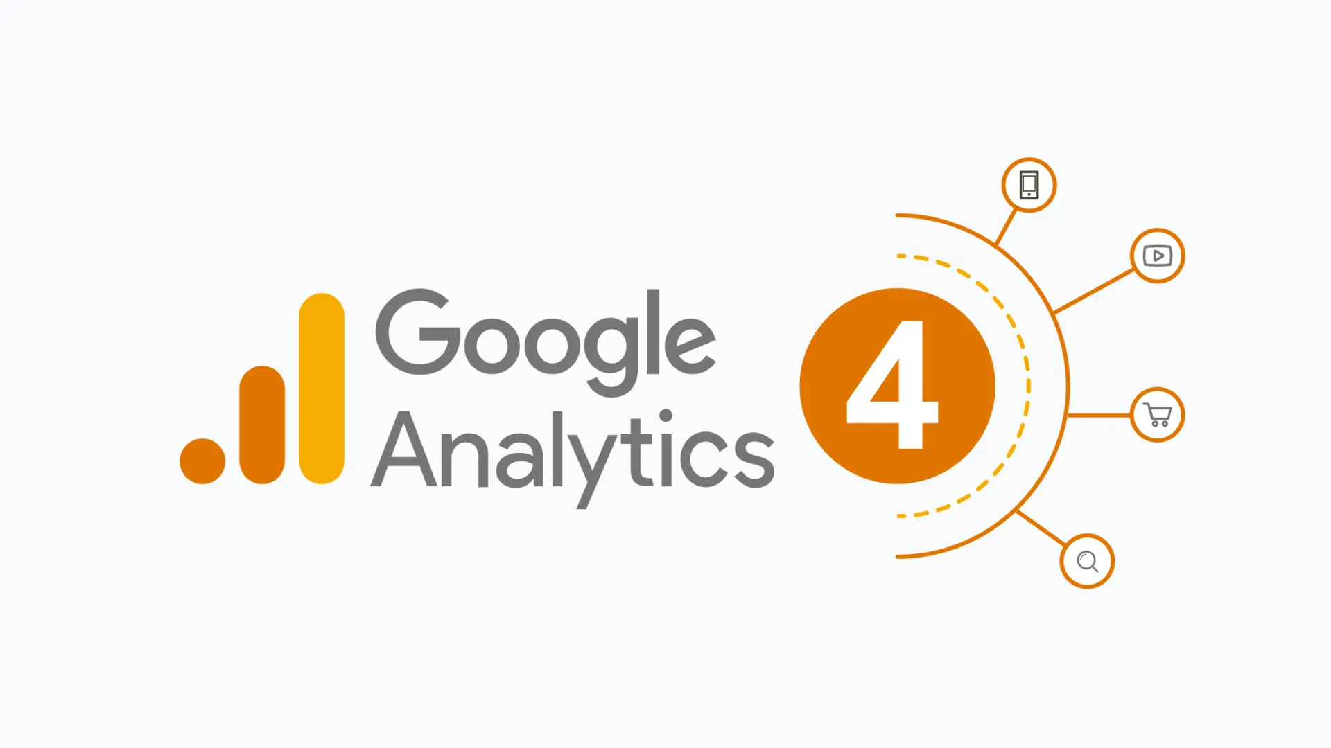 Google Analytics 4 logo with symbols for mobile, video, e-commerce, and search.