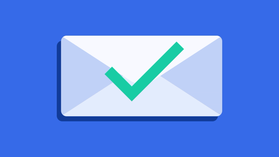 Email with green checkmark.