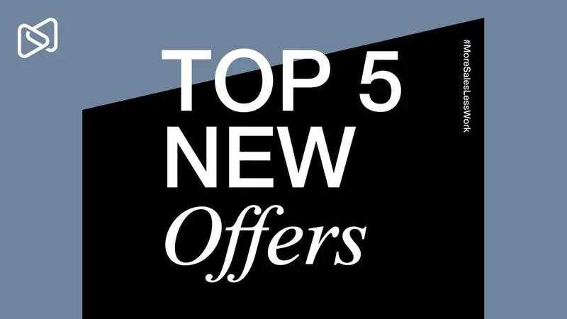 White text "TOP 5 NEW Offers" on a black diagonal banner over a gray background.