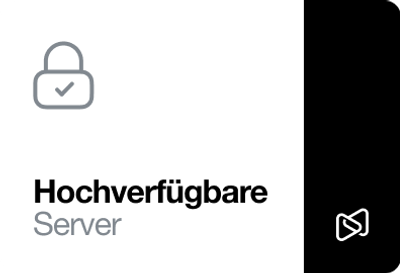 Locked padlock with checkmark icon and text "Hochverfügbare Server" (Highly available servers).