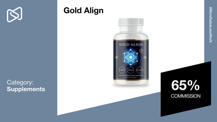 Gold Align supplement bottle with a 65% commission offer.