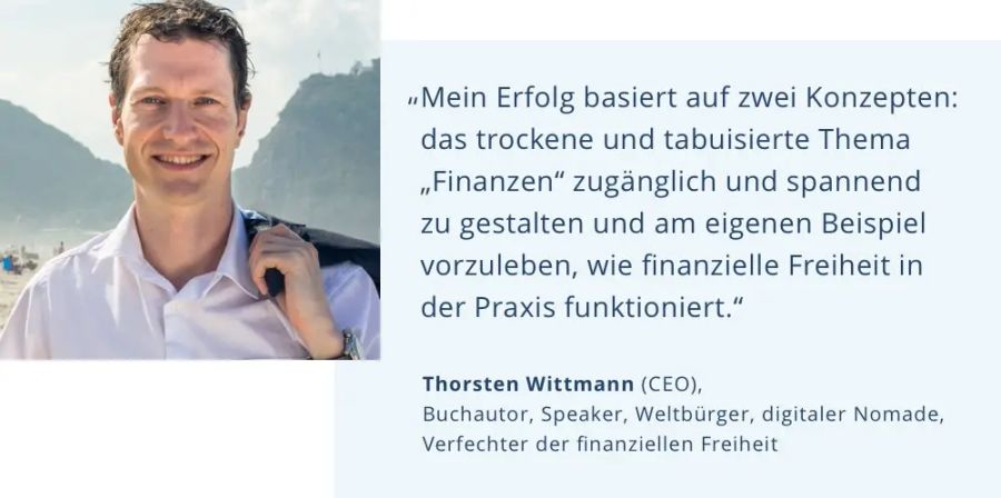 Thorsten Wittmann smiling on a beach next to a quote.