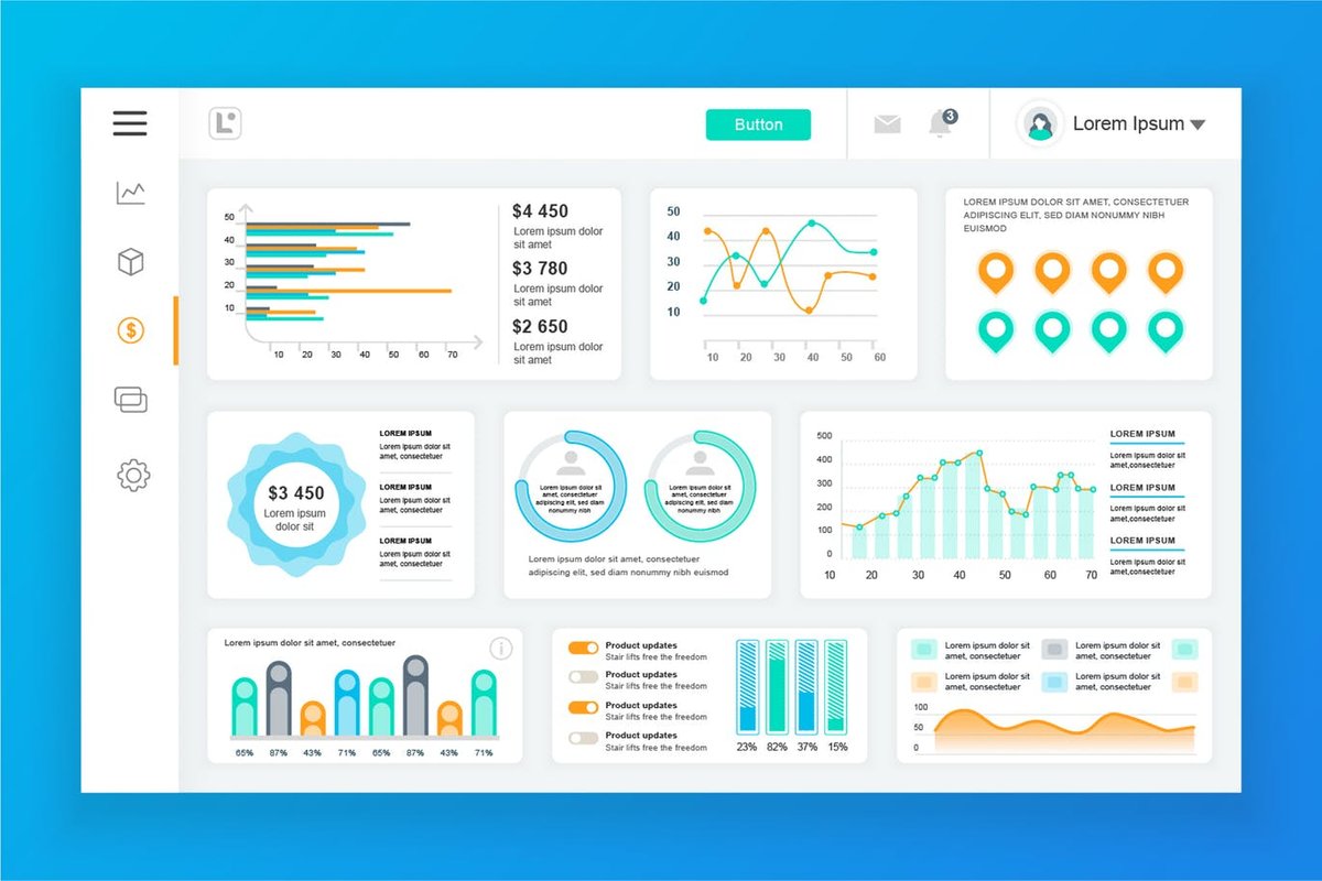 A clean, modern dashboard interface displaying various data visualizations including charts, graphs, and data summary widgets.
