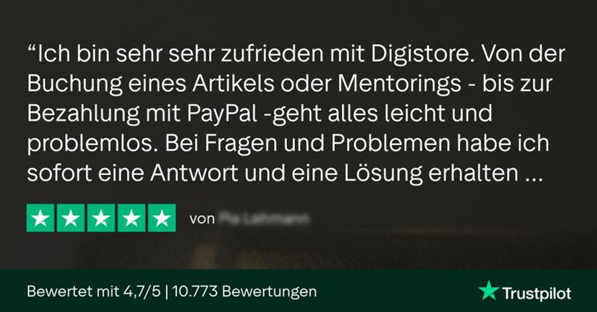 Positive customer testimonial for Digistore, praising ease of use and quick support, rated 4.7/5 from 10,773 Trustpilot reviews.