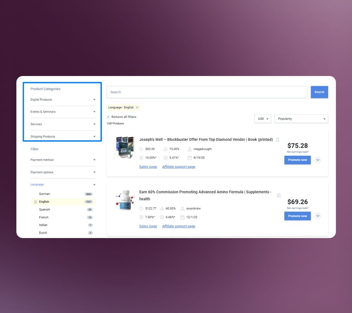 Affiliate Marketplace Across Multiple Niches