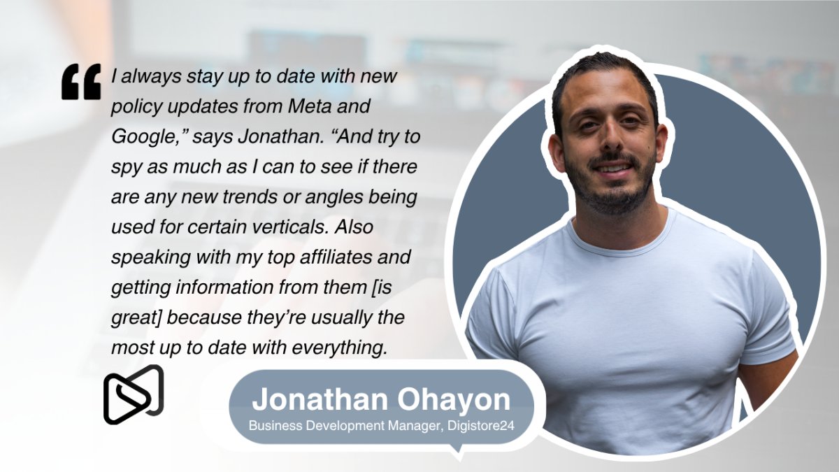 Jonathan Ohayon, Business Development Manager at Digistore24, smiling in a headshot alongside his quote.