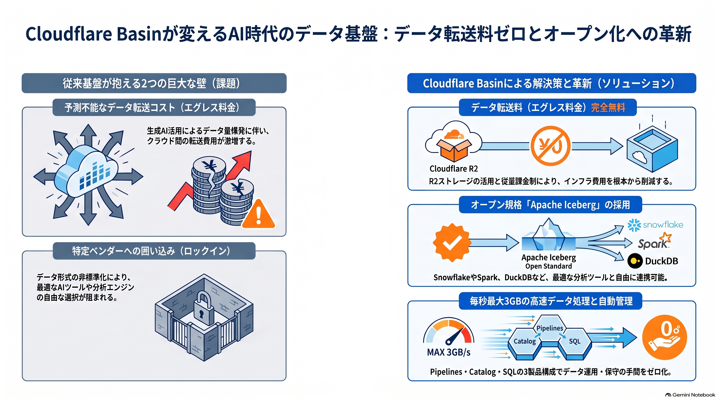 Cloudflare Basinが変えるAI時代のデータ基盤：データ転送料ゼロとオープン化への革新