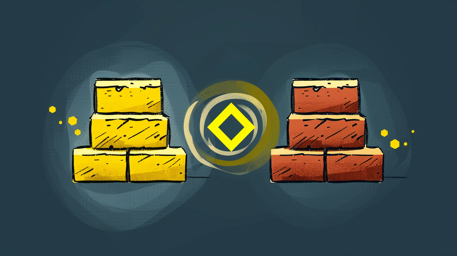 Two piles of blocks, one colored yellow and the other colored red