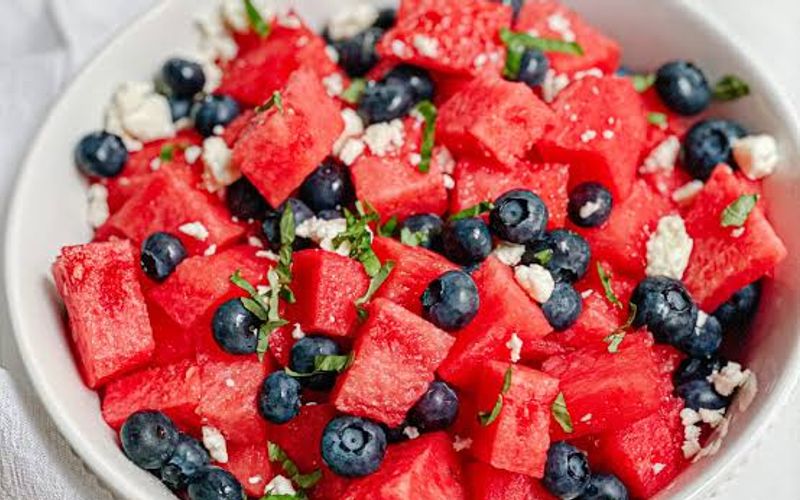 Watermelon Feta Salad with Cucumber and Mint