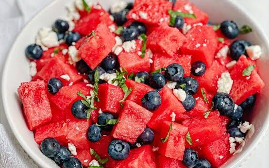 Watermelon Feta Salad with Cucumber and Mint