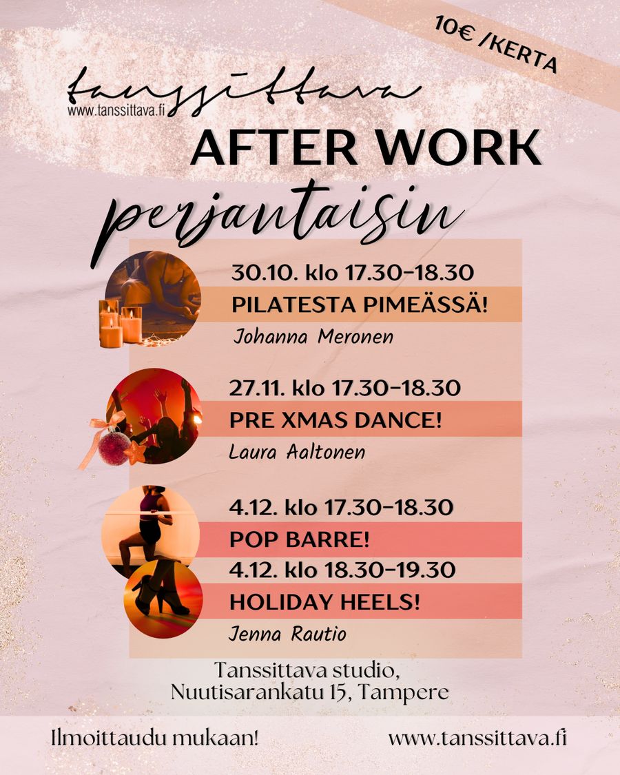 Tanssittava After Work perjantaisin — juliste